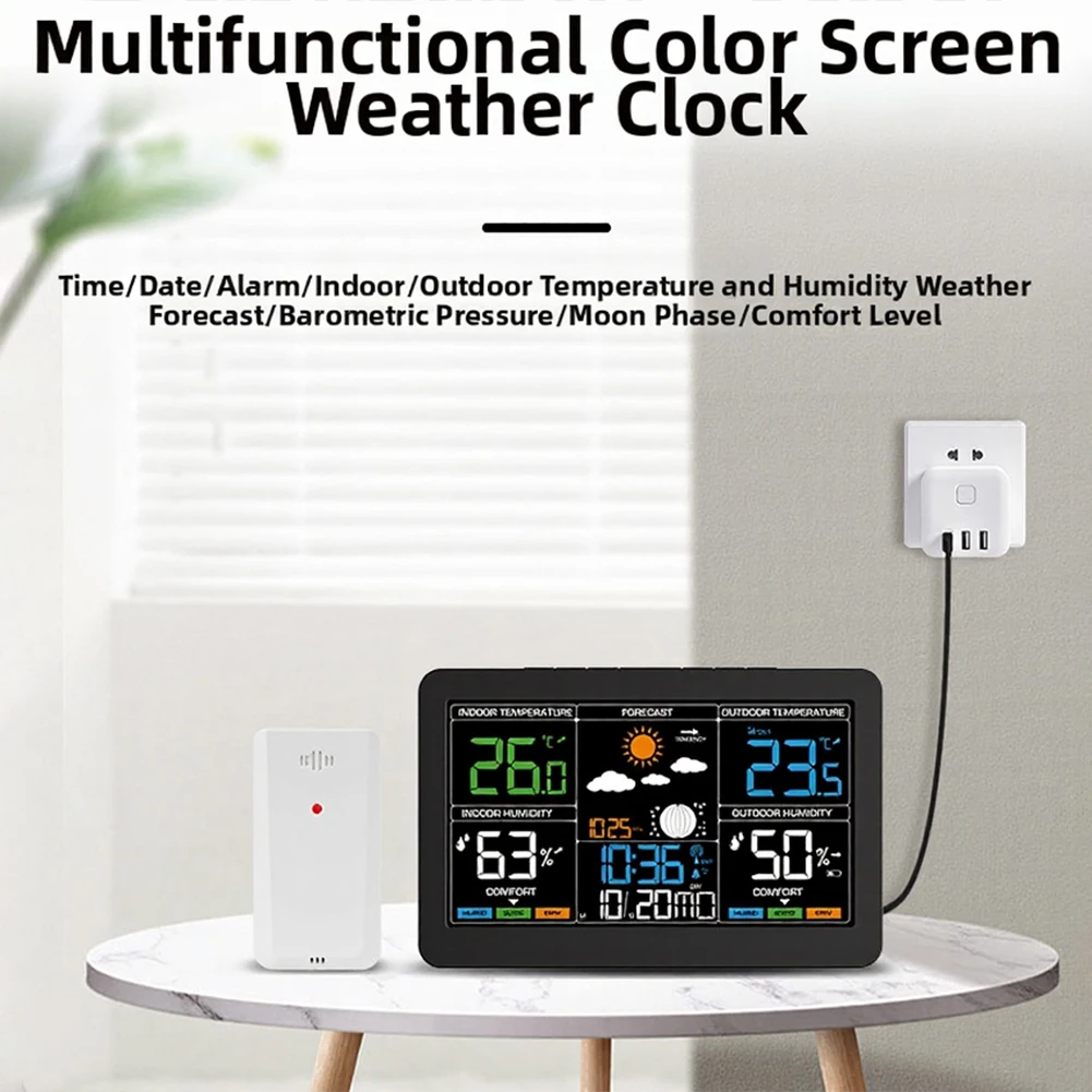 Digital Weather Station with Large 7.6 Inch LCD Display for Indoor and Outdoor Temperature and Humidity Monitoring