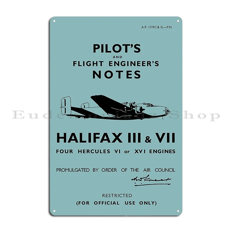 Halifax Pilot S Notes Metal Plaque Design Vintage Wall Decor Club Wall Cave Tin Sign Poster