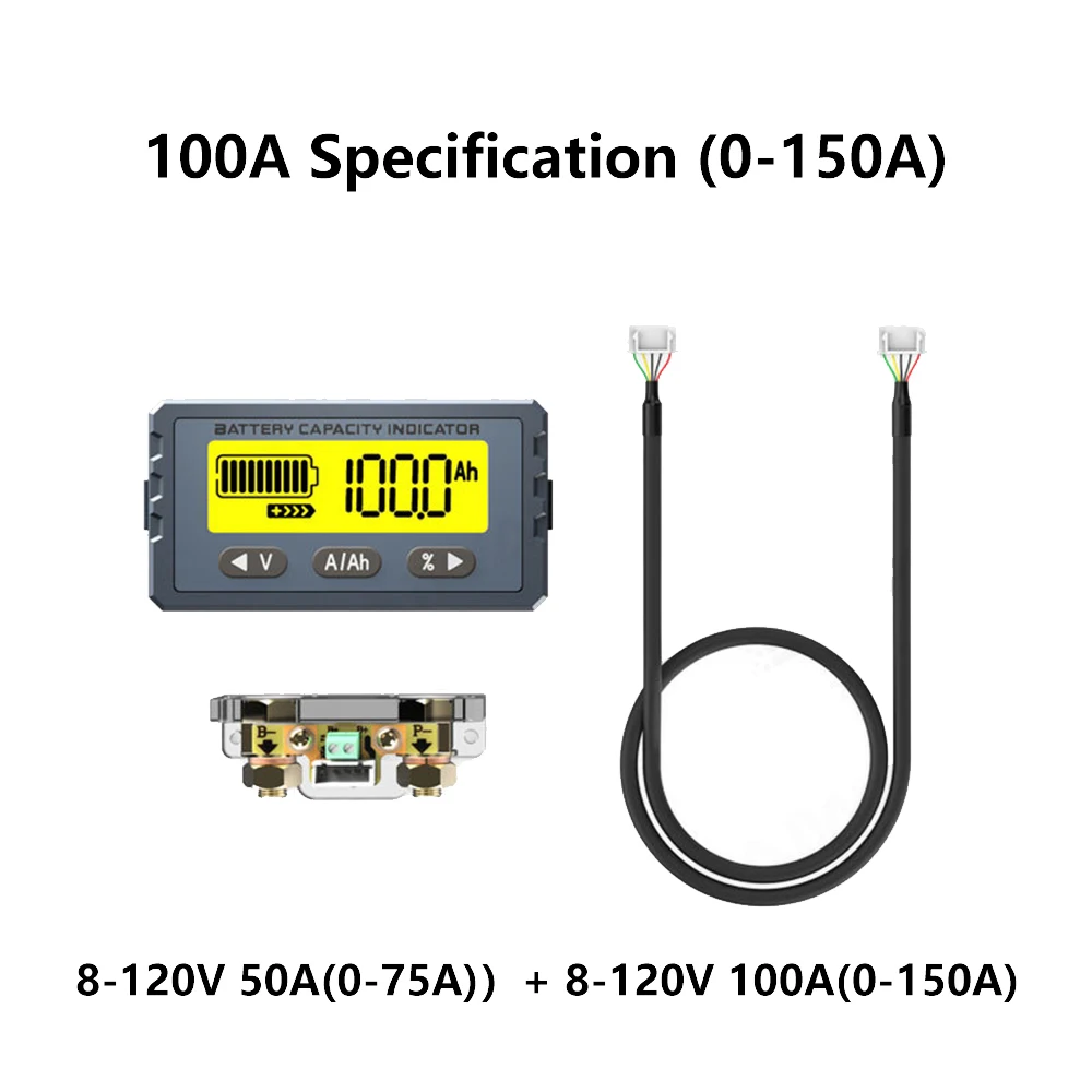 TY23 Battery Tester 50A 100A Coulomb Counter Meter Capacity Indicator 8V- 120V Li-ion Voltage/current/percentage/capacity Detect