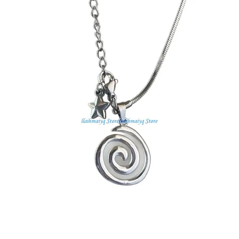 573B Modern Spirally Star Necklace Featuring A Stylish Stainless Steel Stackable Neck Chain For Unisex