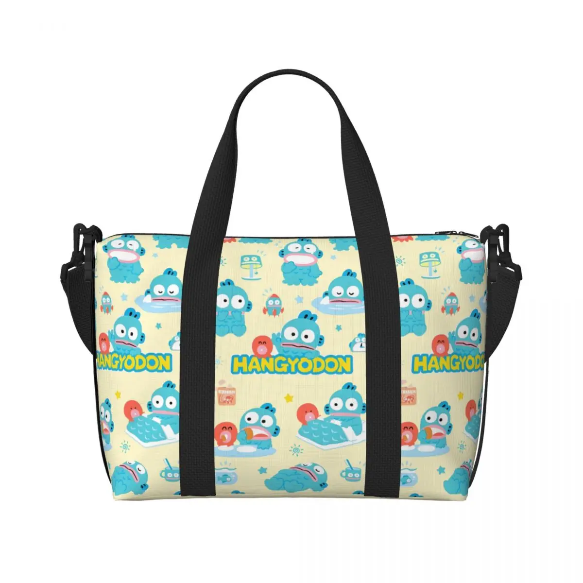 

Custom Hangyodon Beach Tote Bag for Women Extra Large Gym Carry On Cute Fish Travel Shopping Bags