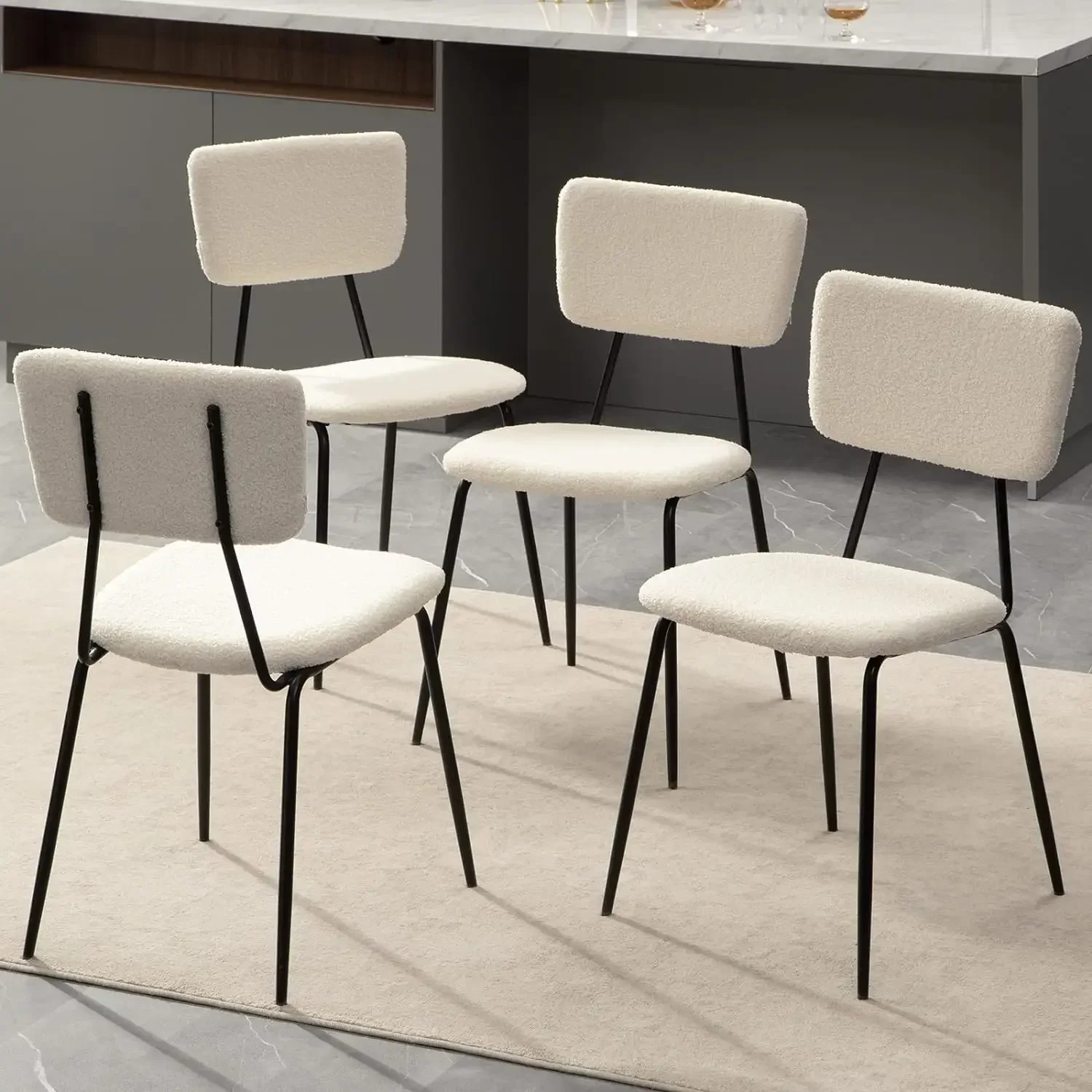 

SsU Dining Room Chairs Set of 2/4/6/8,Modern Boucle Fabric Kitchen Chairs, Accent Living Room Chairs with Metal Legs for Dining
