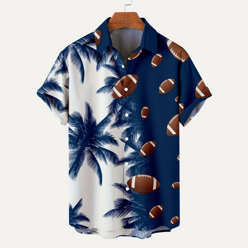 Hawaiian Shirts For Men Palm Trees Rugby 3d Print Short Sleeve Shirt Loose Outdoor Streetwear Tops Oversized Men's Clothing 2024