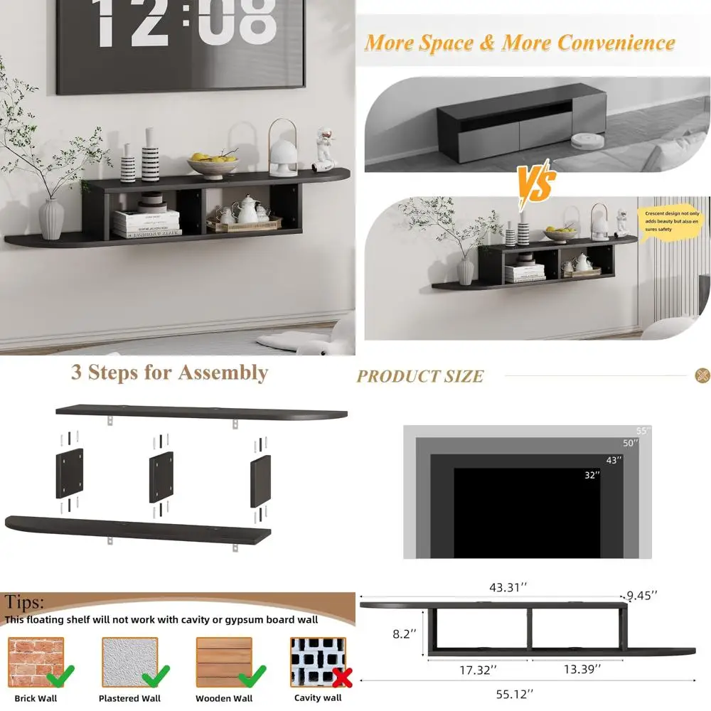 

Floating TV Stand with Storage for 55 TVs, Wall-Mounted Entertainment Center Shelves, Living Room Floating Shelving Solution