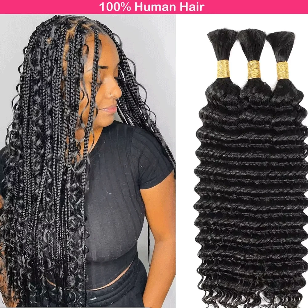 Black Pearl Brazilian Deep Wave Human Hair Braiding Bulk No Weft 10 To 30 Inch Remy Bulk Human Hair Fast Shipping Pre-Colored