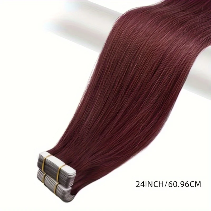 99J# Burgundy Invisible Tape Hair Extensions Hand Tied Tape In Hair Extensions Human Hair Adhesive Tape Extension 14-24inch