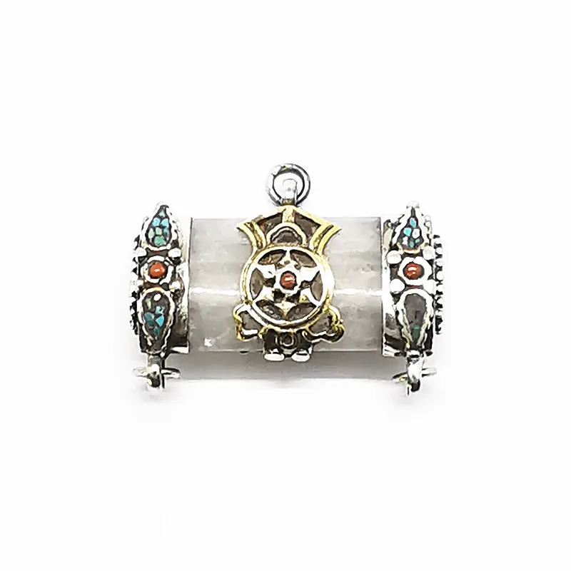 

Tibet Old Crystal Pendant Copper Capped Transparent Quartz Pillow Amulet Ethnic Handicrafts TBP178