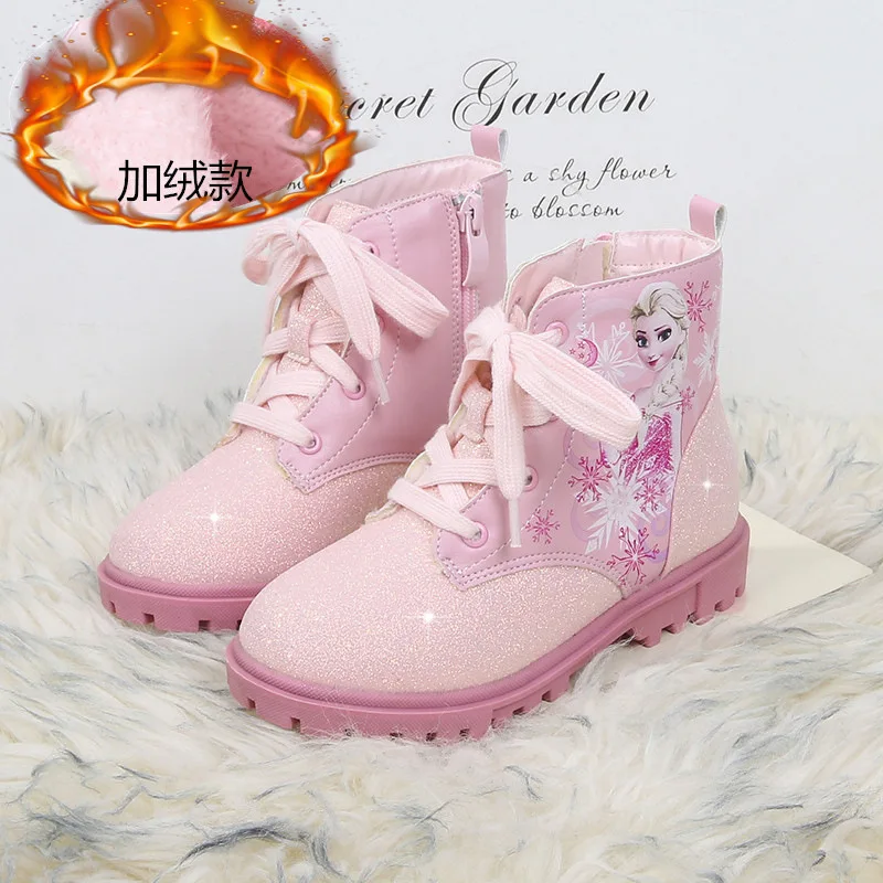 Girls Boots 2023 Winter New Short Boots Velvet Martin Boots Children Frozen Princess Elsa Student Shoes