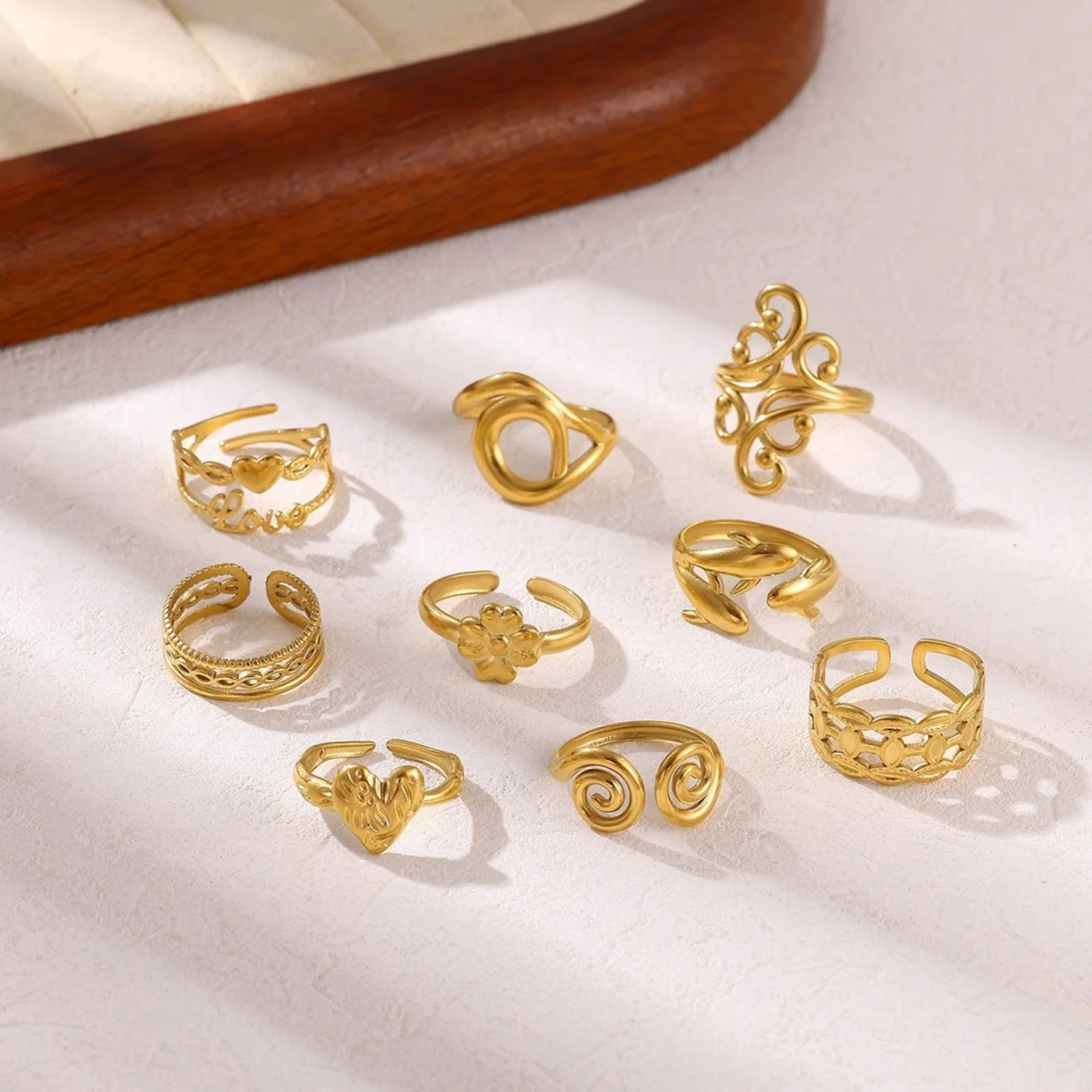 Doreen Box 1pc Stylish Exquisite Rings Jewelry 18k Gold Plated 304 Stainless Steel Open Adjustable Rings For Women Gift