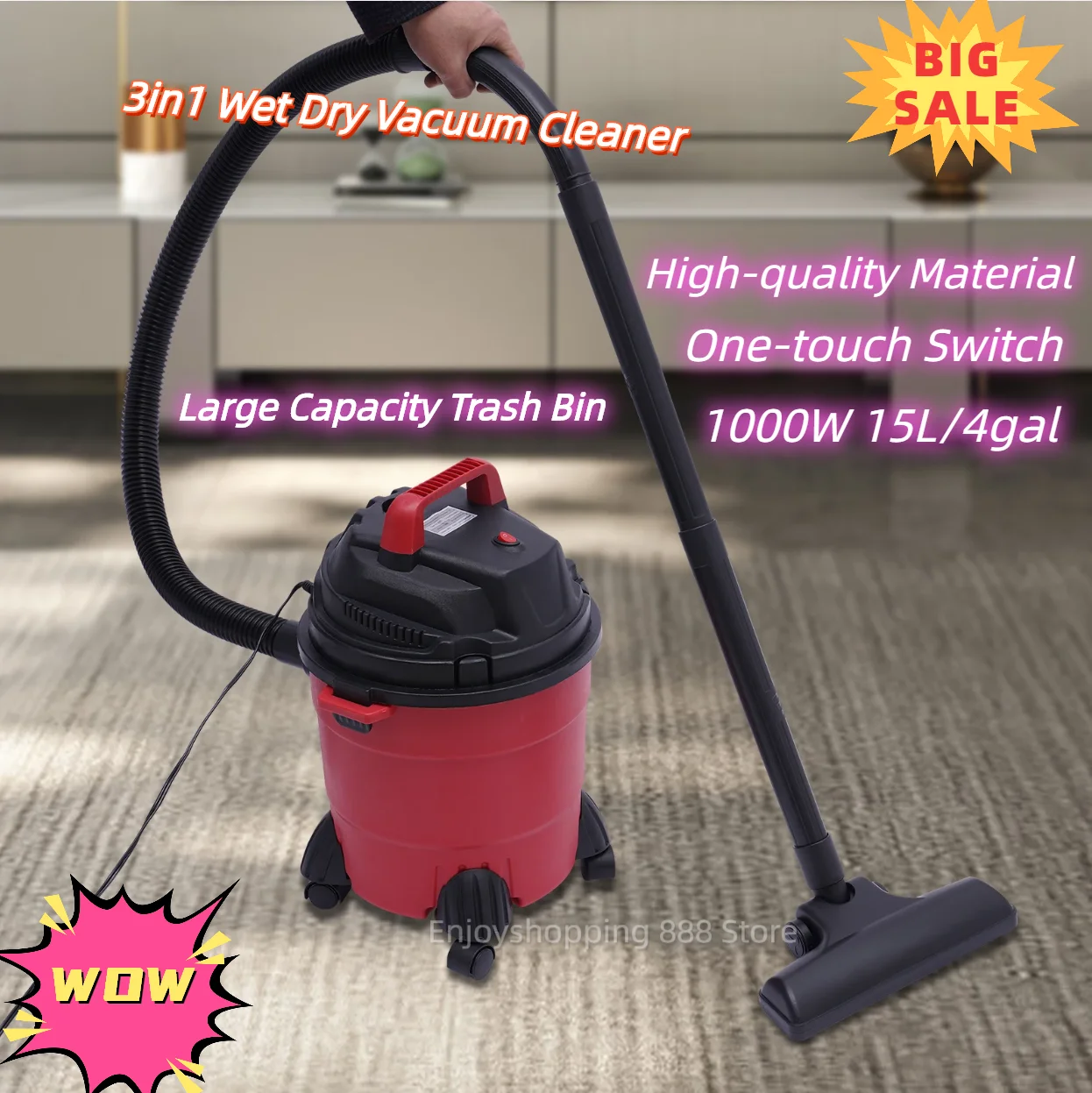 3in1 Wet Dry Vacuum Cleaner 4 Gallon Portable with Blower Function for Garage, Car, Home & Workshop 110V/220V