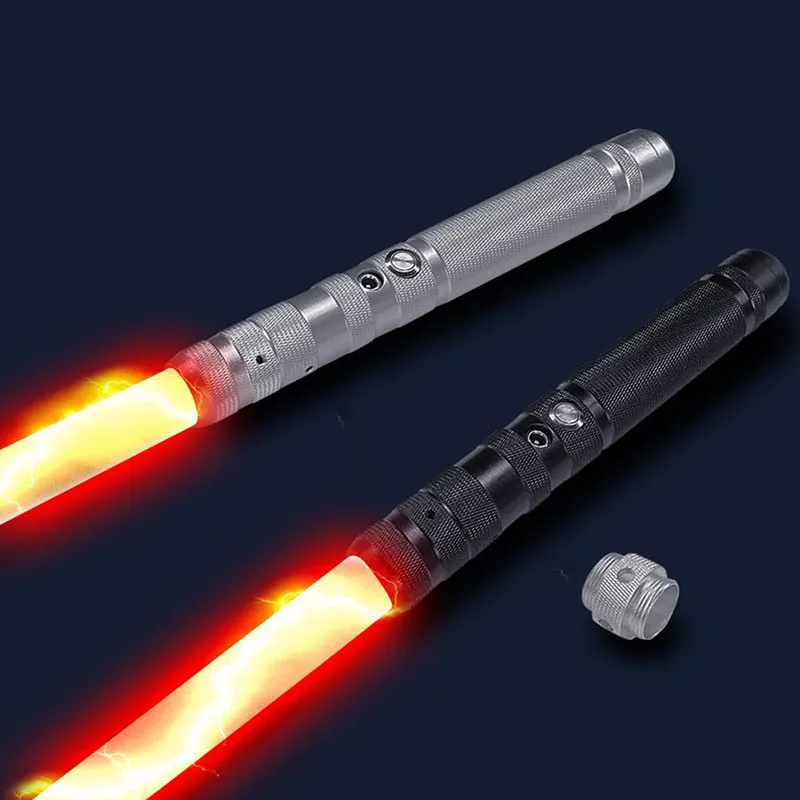 Lightsaber RGB เลเซอร์ดาบโลหะ7สีเปลี่ยนสองด้านเสียงการดวลหนักสองในหนึ่งไฟ LED ชาร์จ USB