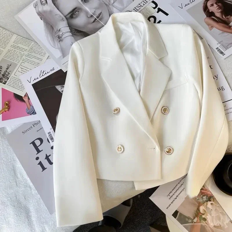 Elegante Abgeschnitten Blazer Frauen Koreanische Schwarz Langarm Anzug Jacke Mode Pendeln Mantel Büro Damen Grundlegende Oberbekleidung Neue