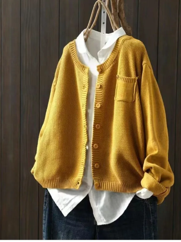 

2025 Casual Cardigans Winter Clothes Woman Pulls Femmes Solid Color All-match Loose Commuting Simple Style Sweater Comfortable