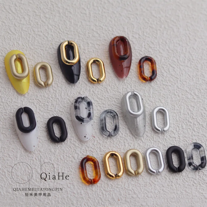 10pcs Summer U-shaped Nail Art Retro Amber Transparent Sub Halo Buckle Resin Ring DIY Manicure Accessories Decoration