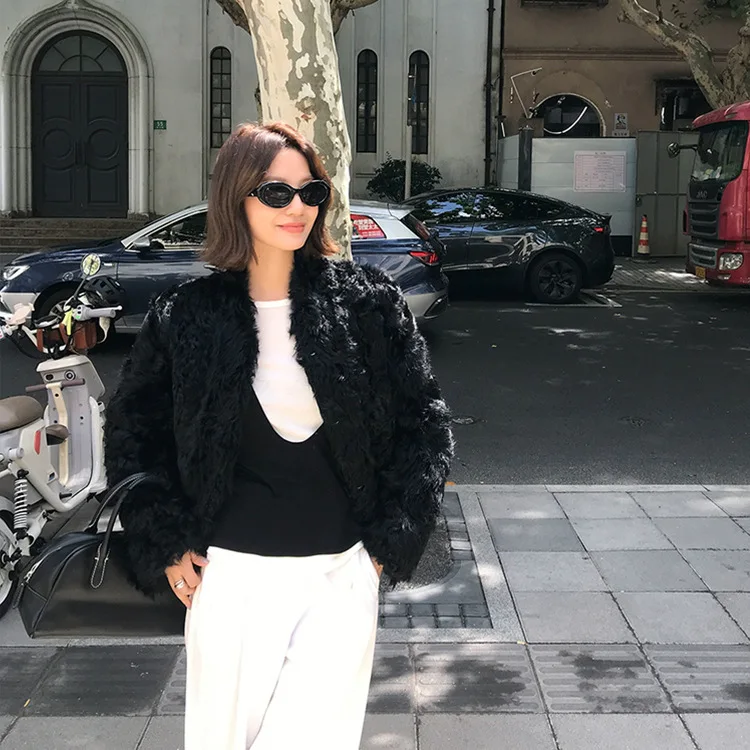 UMI MAO Giacche finte di fascia alta Little Lake Sheep Pelliccia ecologica da donna Inverno Nuovo piccolo cappotto di pelliccia corto allentato Petite
