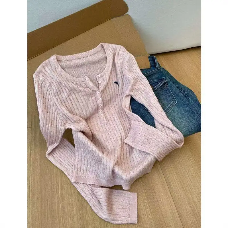 

Soft Waxy Twist Long-sleeved Knitted Top Autumn and Winter New Slim Fit Short Sweater
