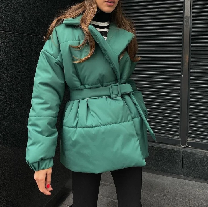 Autumn Women's Clothes with Thick Collars and Waist Cinched Cotton Jackets Look Slim Solid Color Cotton Jackets for Women