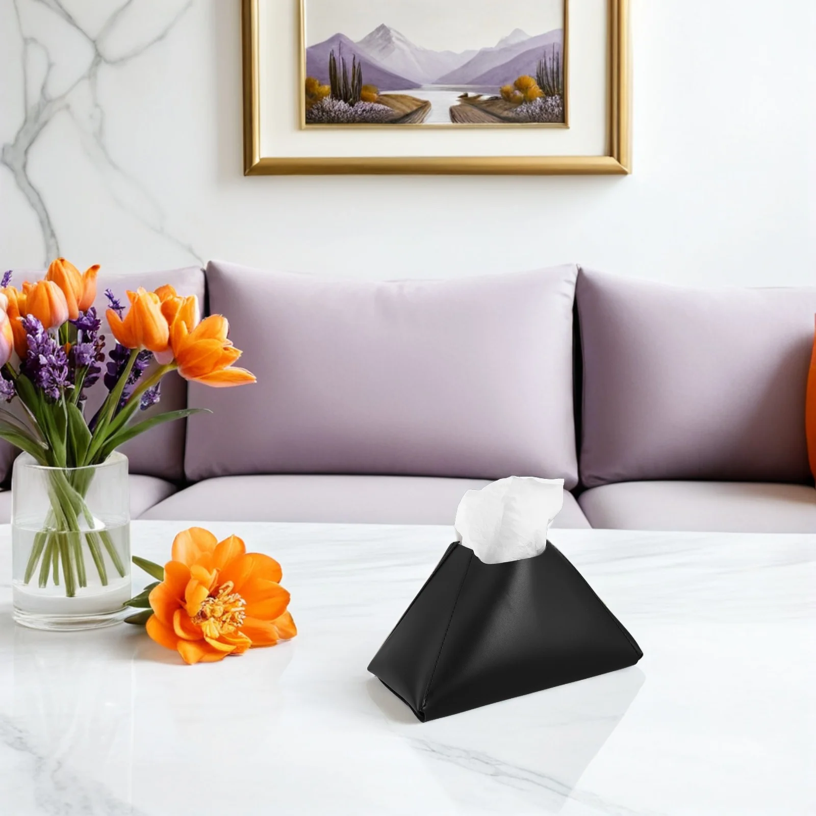 

Decorative PU Tissue Case Modern Napkin Holder for Countertops Bedside Tables Bathroom Vanity Office Desk