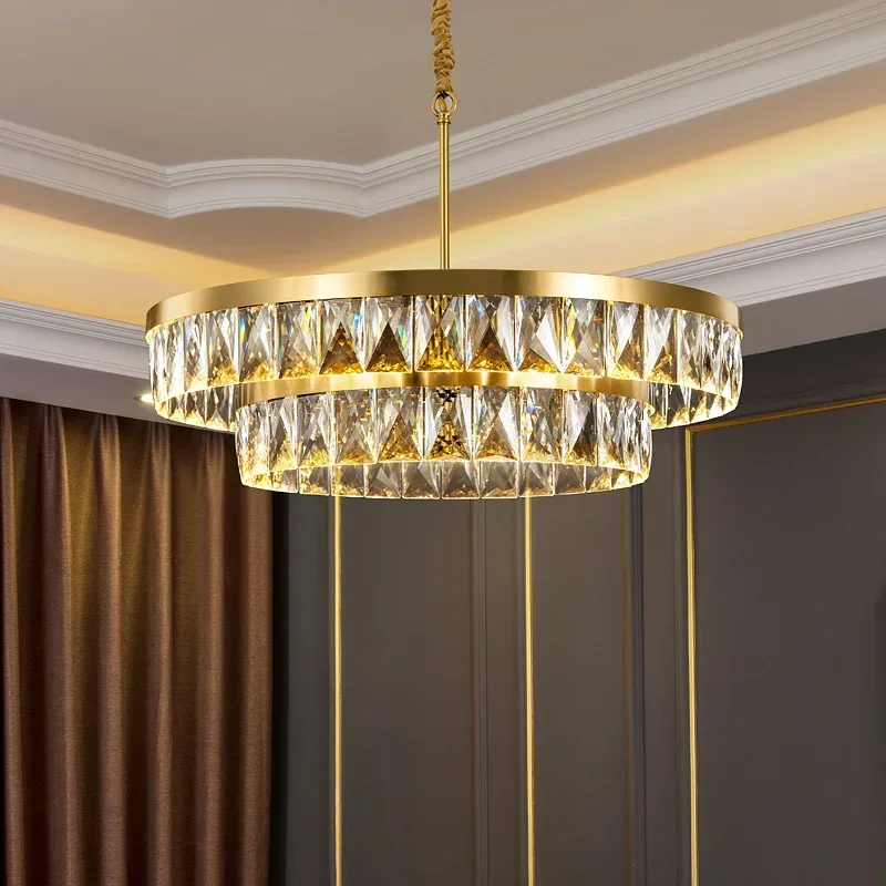 Nordic Crystal Multi-layer Chandelier Indoor Gold LED Decor Pendant Lamp Luxury For Living Room Bedroom Restaurant Hanging Lamp