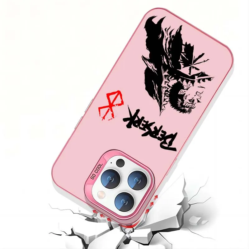 Berserk Catroon أنيمي لابل آيفون 16 15 14 13 12 11 XS X Pro Max Plus غطاء فضي ملون جراب هاتف