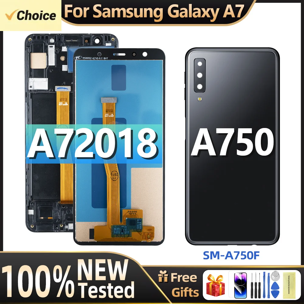 Super AMOLED A7 2018 A750 A750FNDS Display Screen With Frame For Samsung Galaxy LCD Digital Touch Screen Assembly SM-A750F