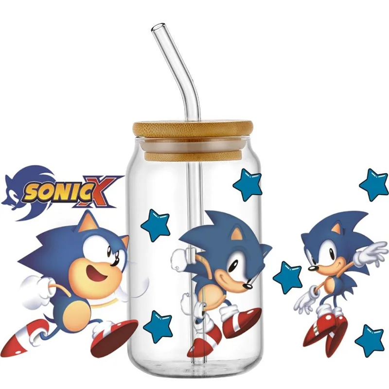 Cartoon Hedgehog Sonic Pattern UV DTF Transfer Sticker Waterproof Transfers Decals For 16oz Glass Cup Wrap Stickers