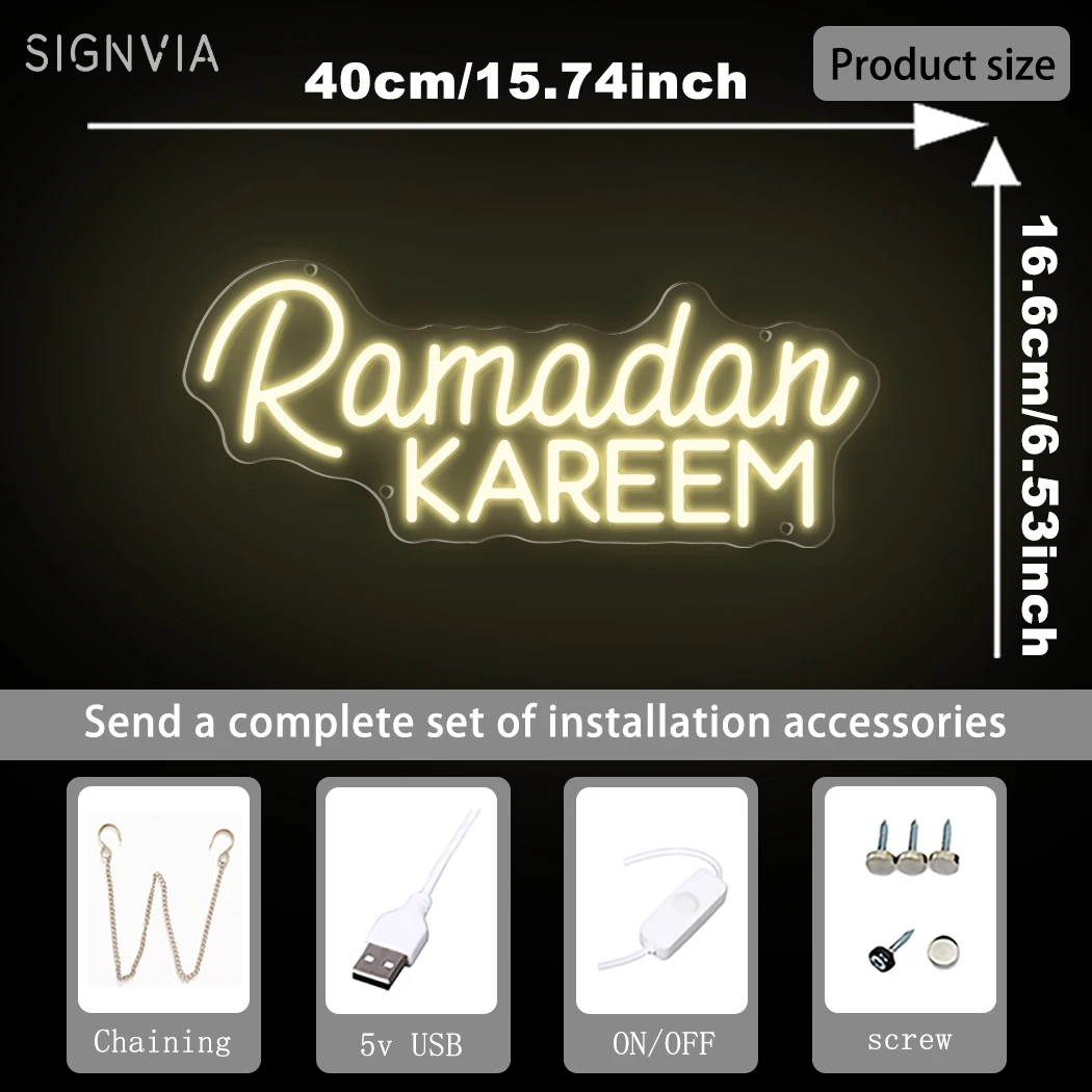 Ramadan Kareem Neon Sign Wall Decoration USB Powered Ramadan LED for Home Bedroom Store Bar Restaurant Party Gift Art Wall Decor