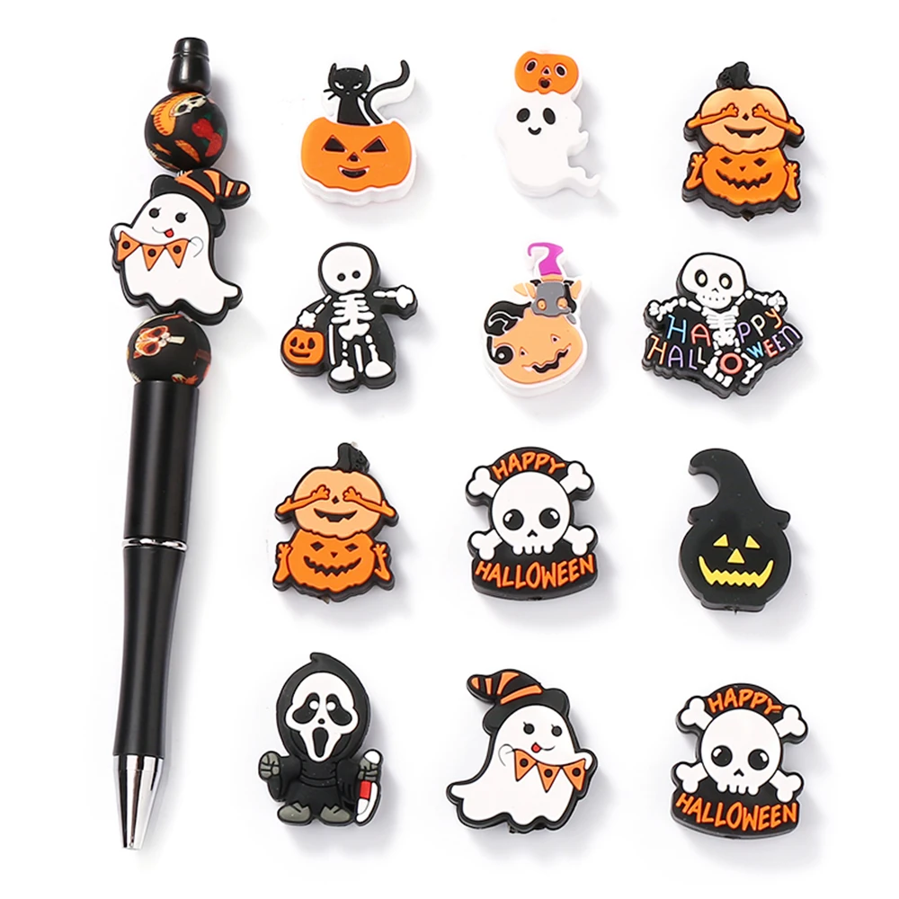 10Pcs Silicone Beads Halloween Theme Skeleton Loose Beads For DIY Beaded Pen Bracelet Necklace Jewelry making Accessories