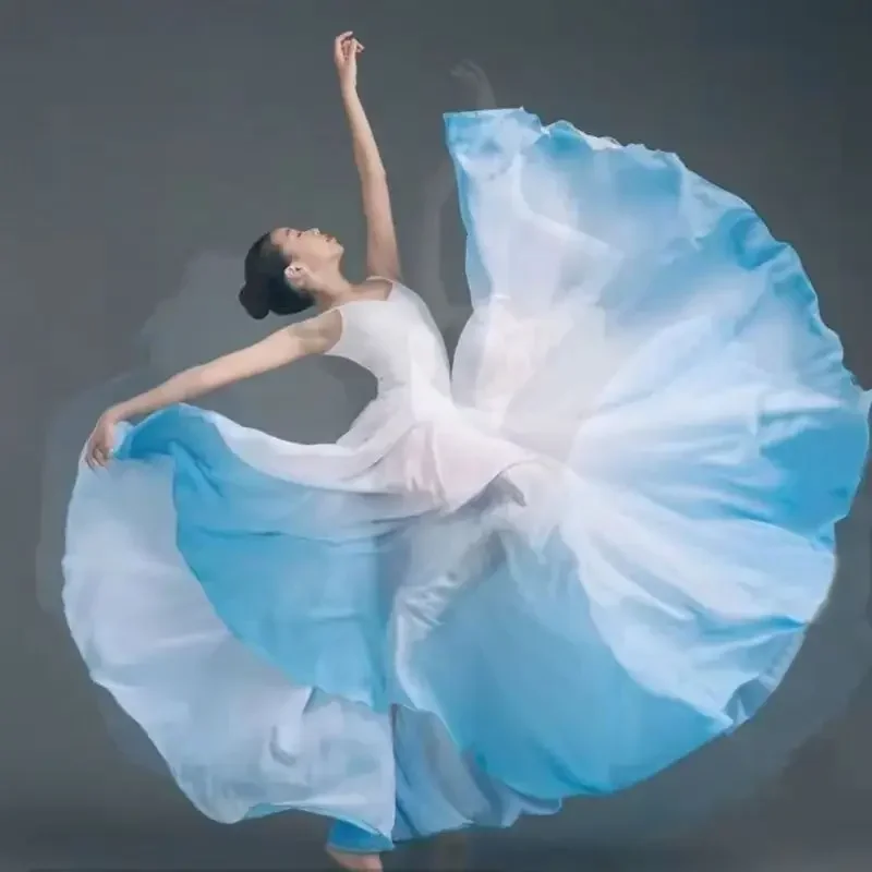 Nuove donne etniche classiche e moderne gonna da allenamento per la danza sfumata elegante performance gonna altalena avvolgente gonna eterea da 720 gradi