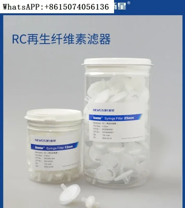 New Star Disposable Filter Regenerated Cellulose RC  Head 0.22 0.45 μ M