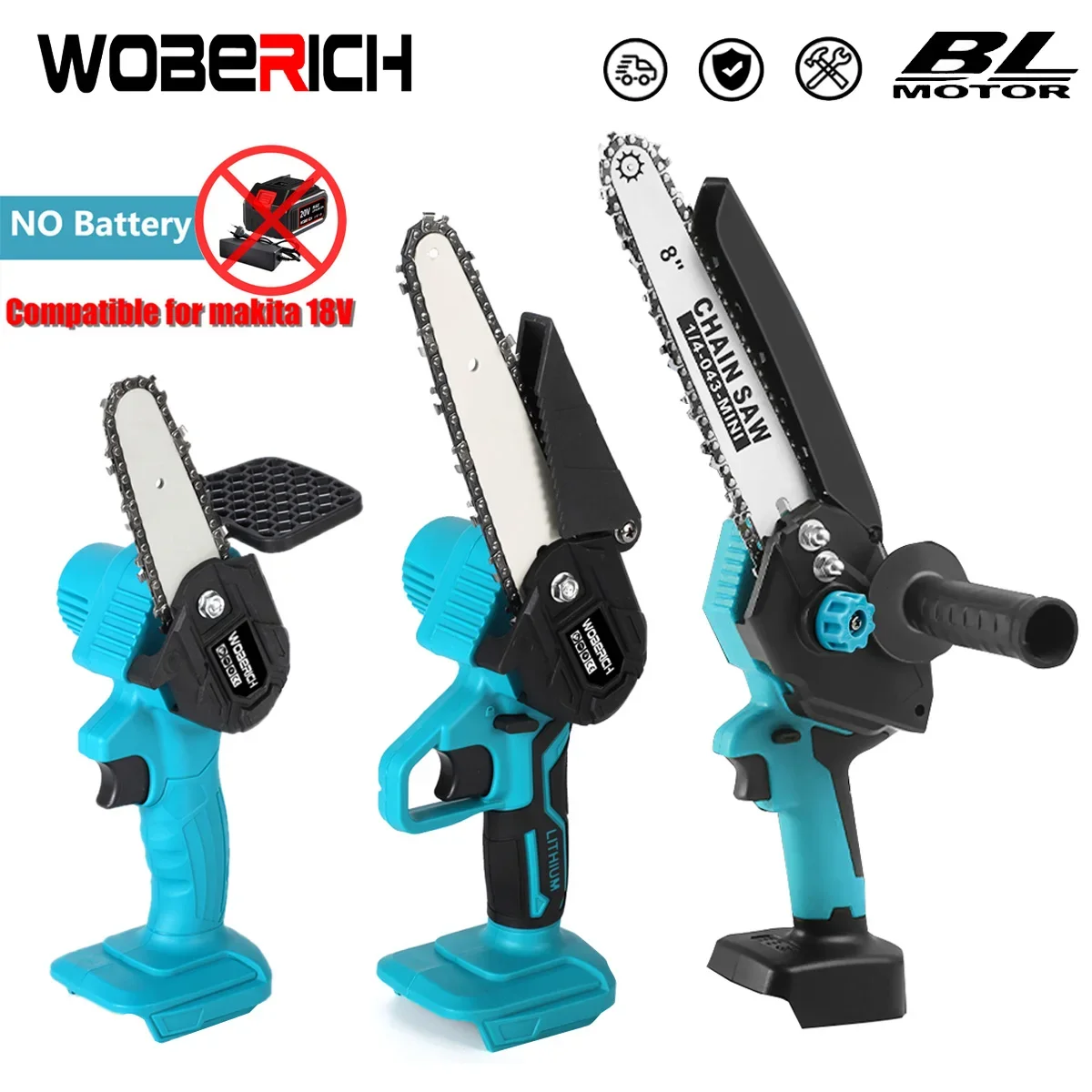 

WOBERICH 4/6/8 Inch Cordless Chainsaw Mini Handheld Pruning Saw Woodworking Chainsaw Cutting Tool(no battery) For Makita 18V