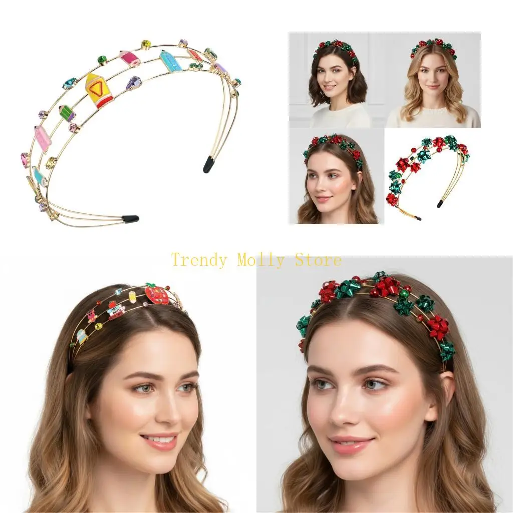 

N5KB Рождественские повязки на голову со стразами, головные уборы, реквизит для фотосессии, головные уборы для рождественской