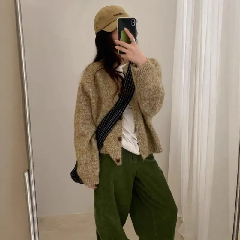 

Korean Style Girl's Knitted Cardigan Sweater Pullover Women's Autumn Winter Female Knitwear Thicken Slimming Outerwear Coat Top