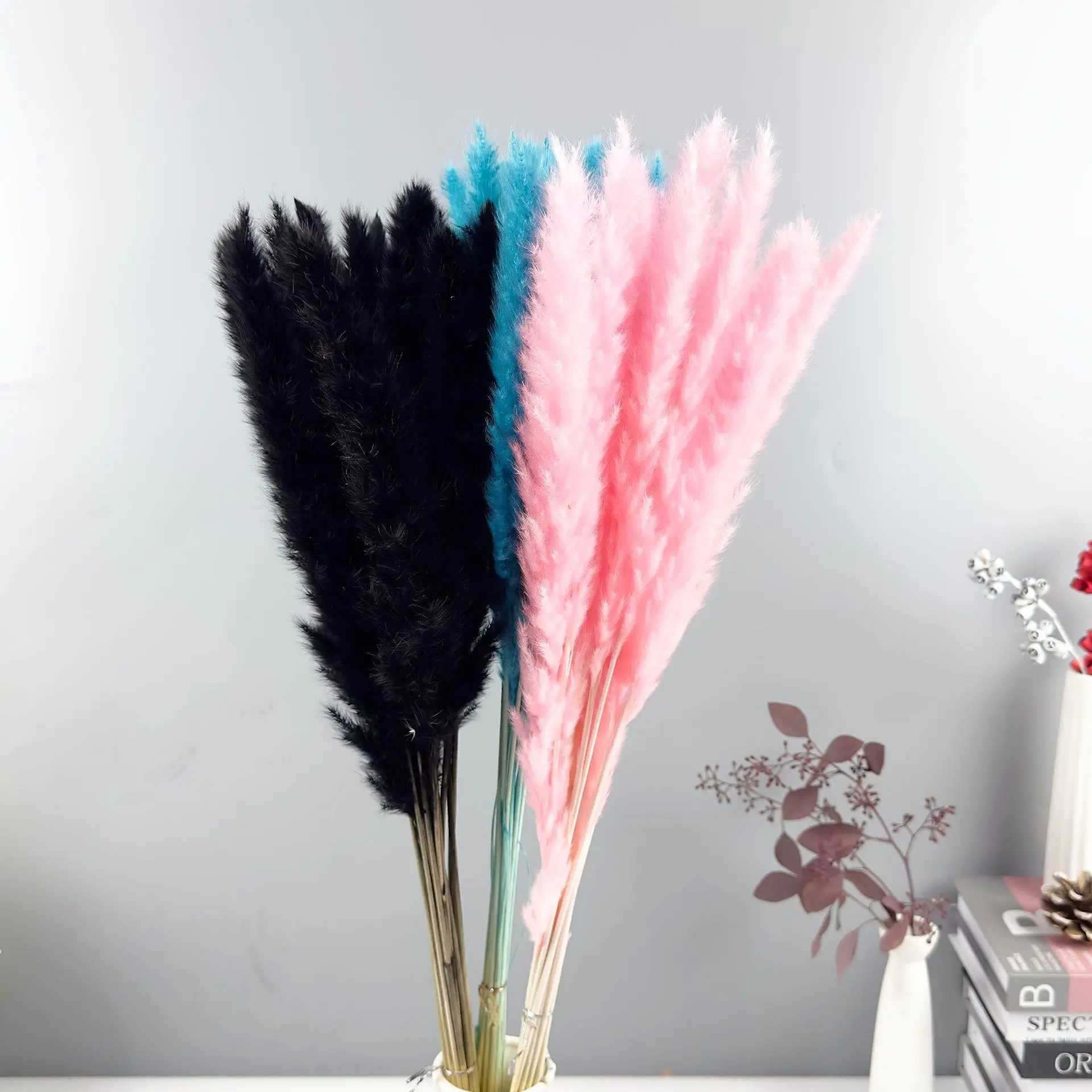 

15 PCS Black Pampas Grass Decor for Table Room 17 Inchs Nature Dried Flowers Fluffy Black Pampas for Wedding Boho Decor Flower A