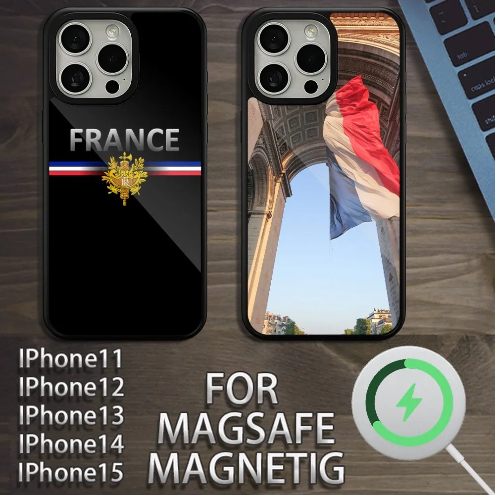 France Flag  Phone Case For iPhone 15 14 13 12 11 Pro Max Plus Magsafe Magnetic Wireless Charging Cover