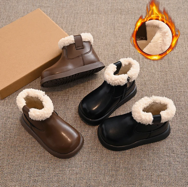 England Style Winter Fashion Boots for Girls Thicken Warm Faux Fur Snow Boots Soft-soled Anti-slippery Fashion Boots Girl