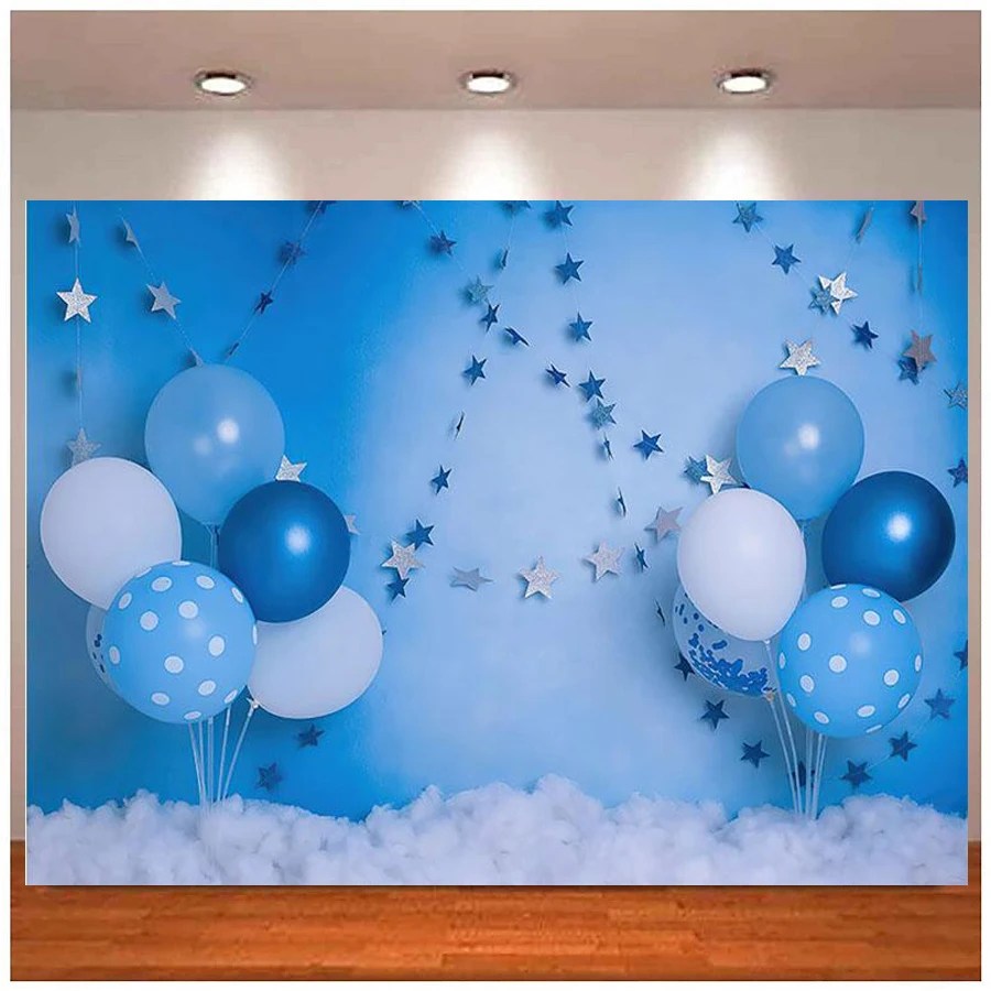 

Photography Backdrop Blue Star Balloon Newborn Child Cake Smash Birthday Party Portrait Background Banner Photo Studio Props