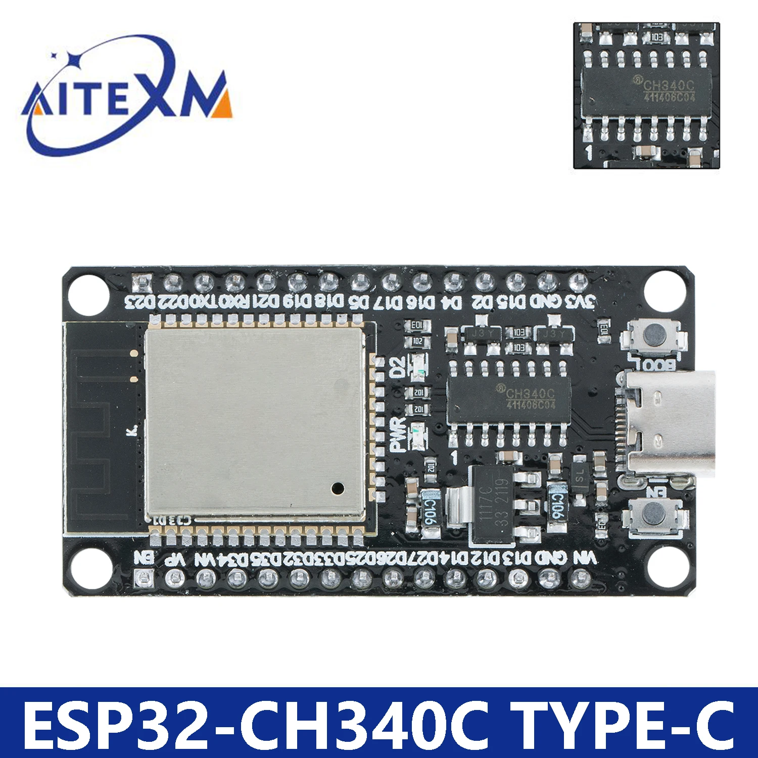 Placa de desarrollo ESP32 CH340C WiFi + Bluetooth, placa de expansión de ESP32-DevKitC-32 de doble núcleo de potencia ultrabaja, ESP-WROOM-32