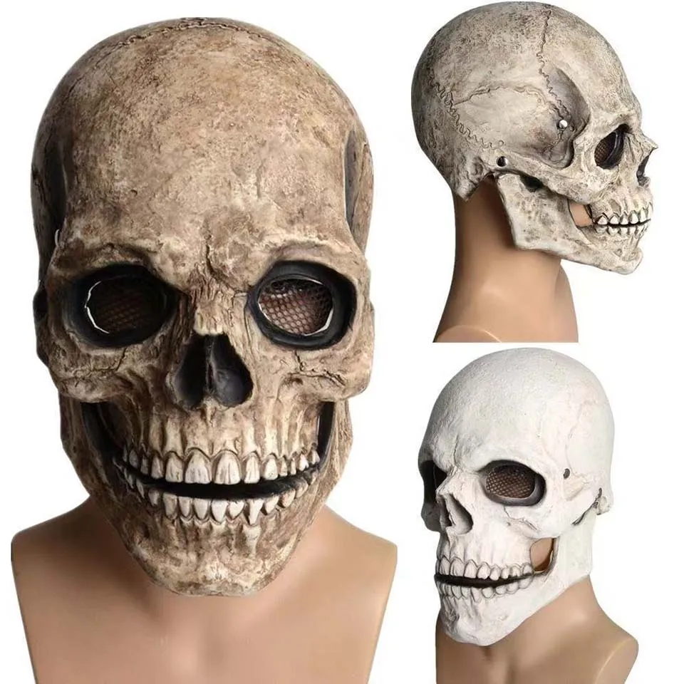 Movable Jaw Mask Non-Toxic Skull Mask Latex Headgear Tear-Resistant Full Head Skull Helmet For Outdoor Decorations Halloween
