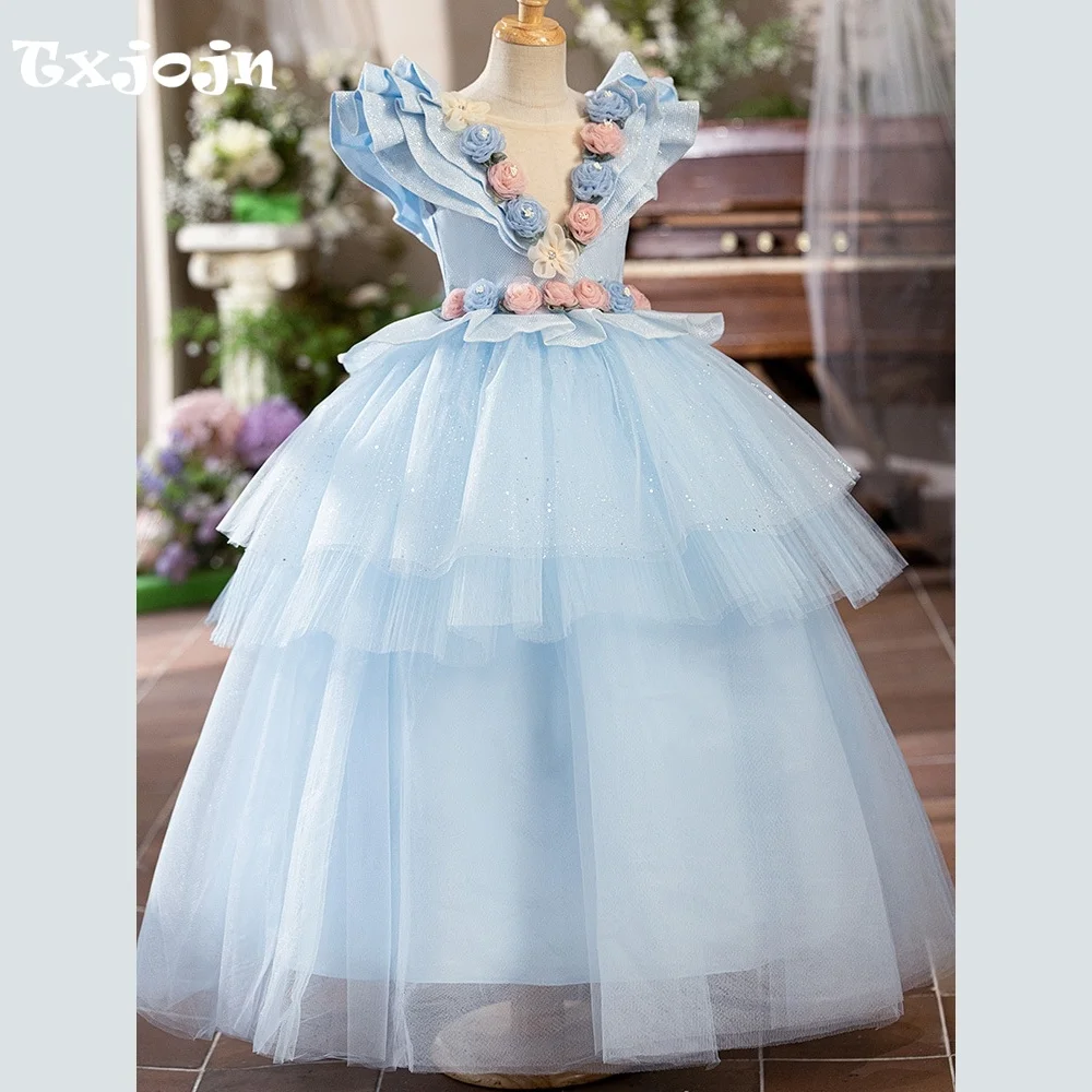 Girl's Ball Gown Flower Girl Wedding New Christmas Princess Dress Child Vestido Piano Performance Birthday Party Clothes 3-16Y