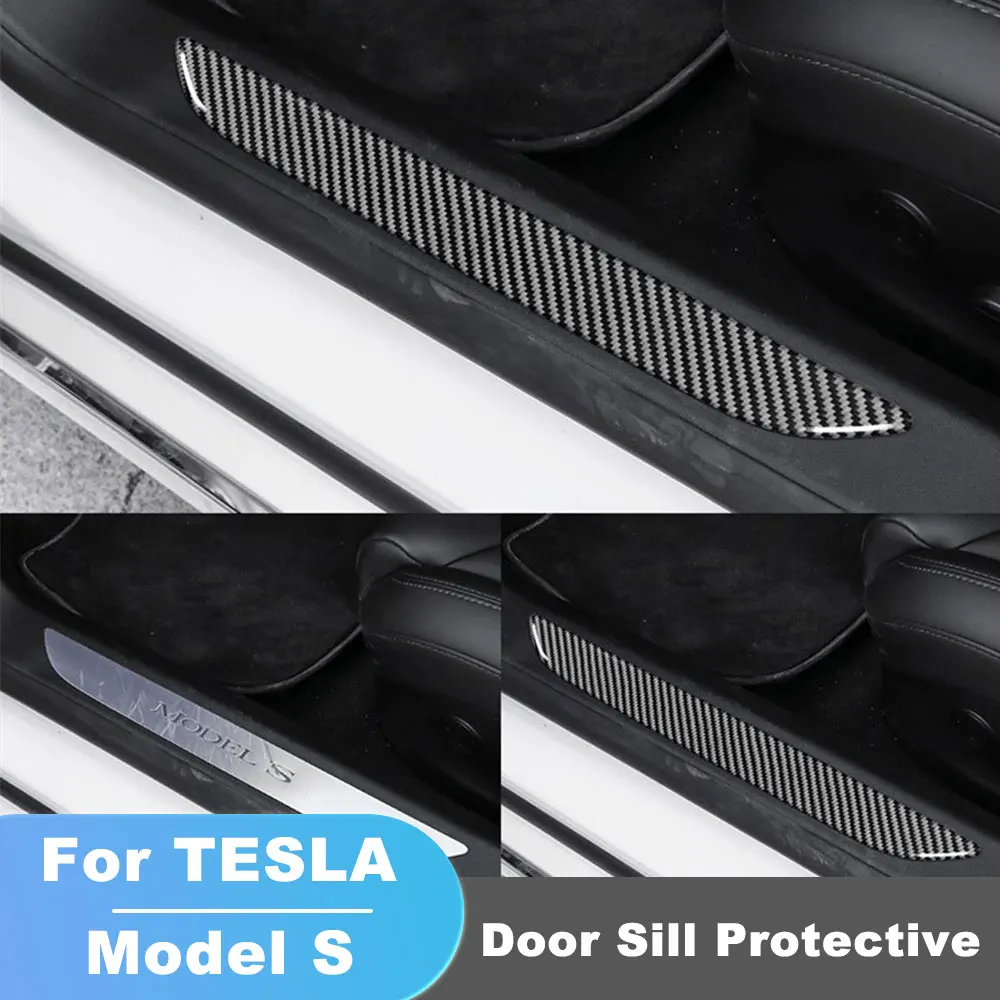 For Tesla Model S Carbon Fiber Front Door Sill Decoration Wrap Cover Accessories Pedal Protection Strip