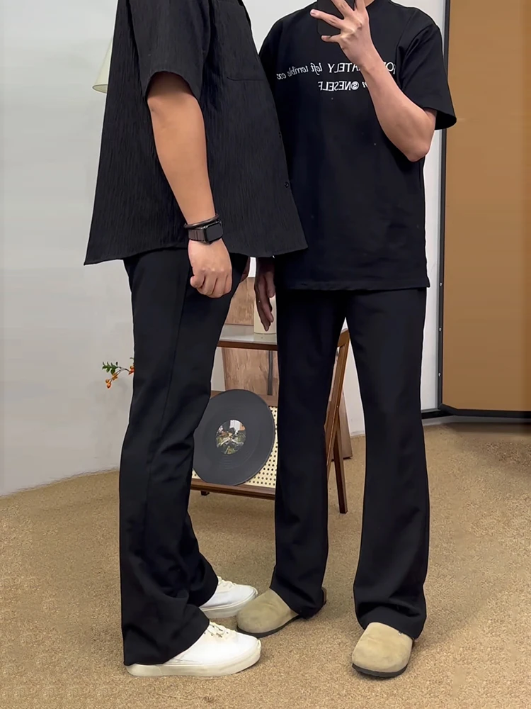 

Bla Men's Summer Slim Fit Casual Pants Ice Silk Long Legging Drapey Sle CleanFit Knife Flared Trousers