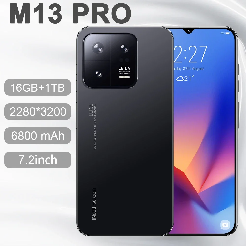 

Смартфон глобальная версия M13 Pro, 16 ГБ + 1 ТБ, Android 6800, 7,2 мА · ч, камера 72 МП, дюйма, 10 ядер