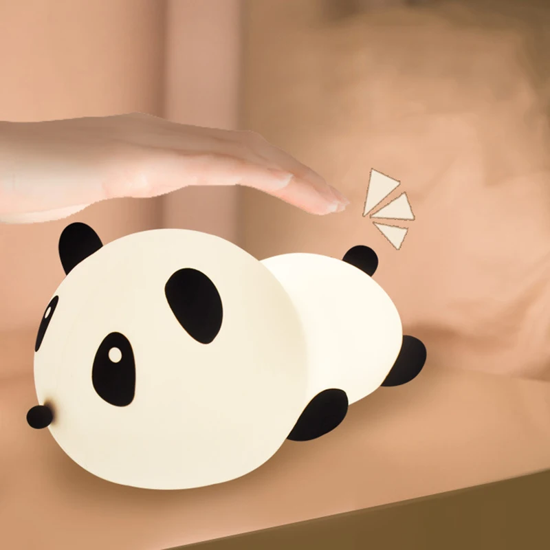 Children's Silicone Lamp Remote Control Usb Panda Seven Color Small Night Light Charging Bedroom Bedside Atmosphere Clap Light