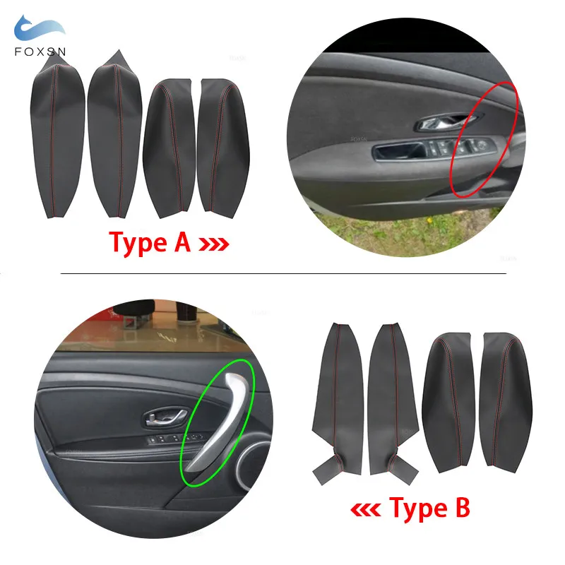 4pcs Soft Leather Armrest Cover For Renault Fluence Car Interior Door Armrest Panel Skin Cover Sticker Trim with Tools