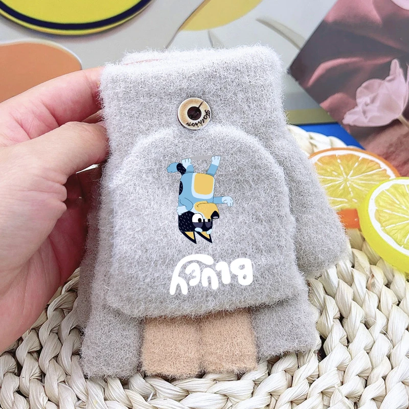 Blueys Gloves Autumn Winter Student Cycling Windproof Warm Gloves Cute Cartoon Anime Pattern Gloves Children Birthday Gift