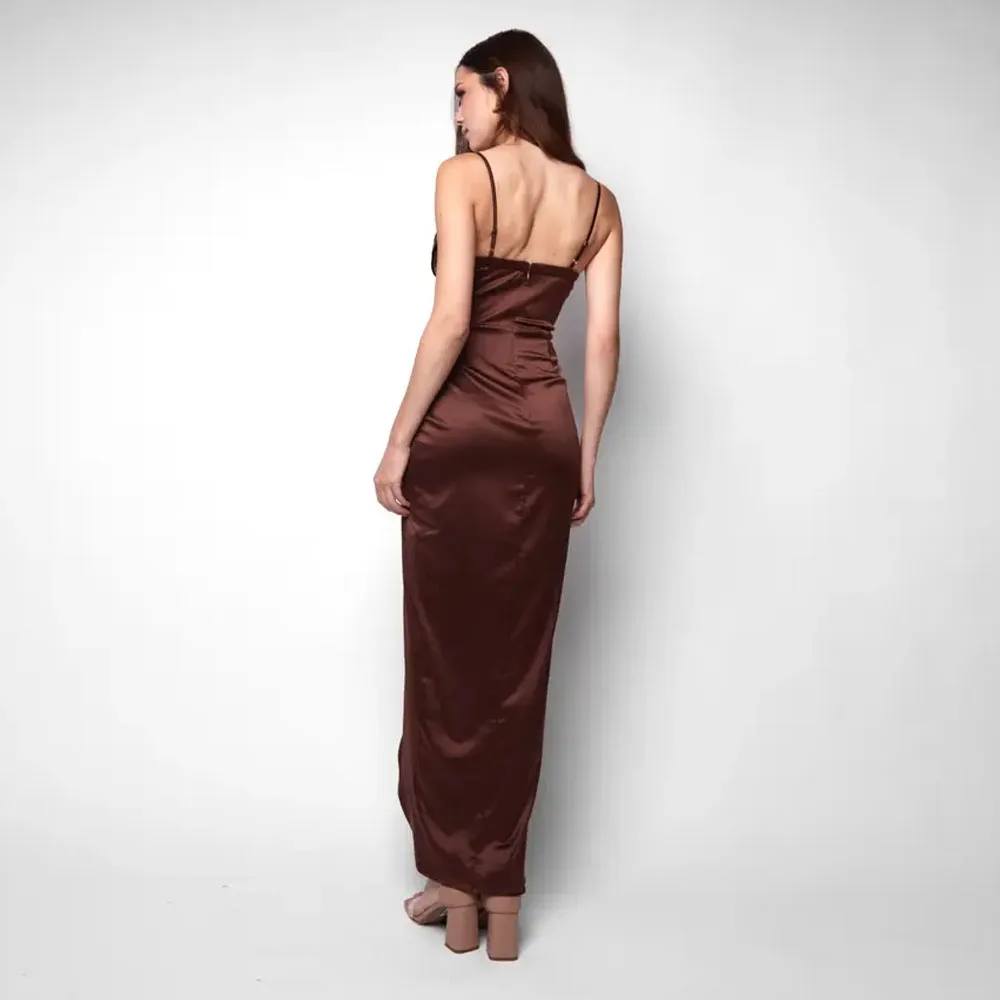 Customized Brown Tea Length فساتين سهرة Spaghetti Strap Cocktail Dresses Pleated Corset Dress Asymmetrical Bodycon