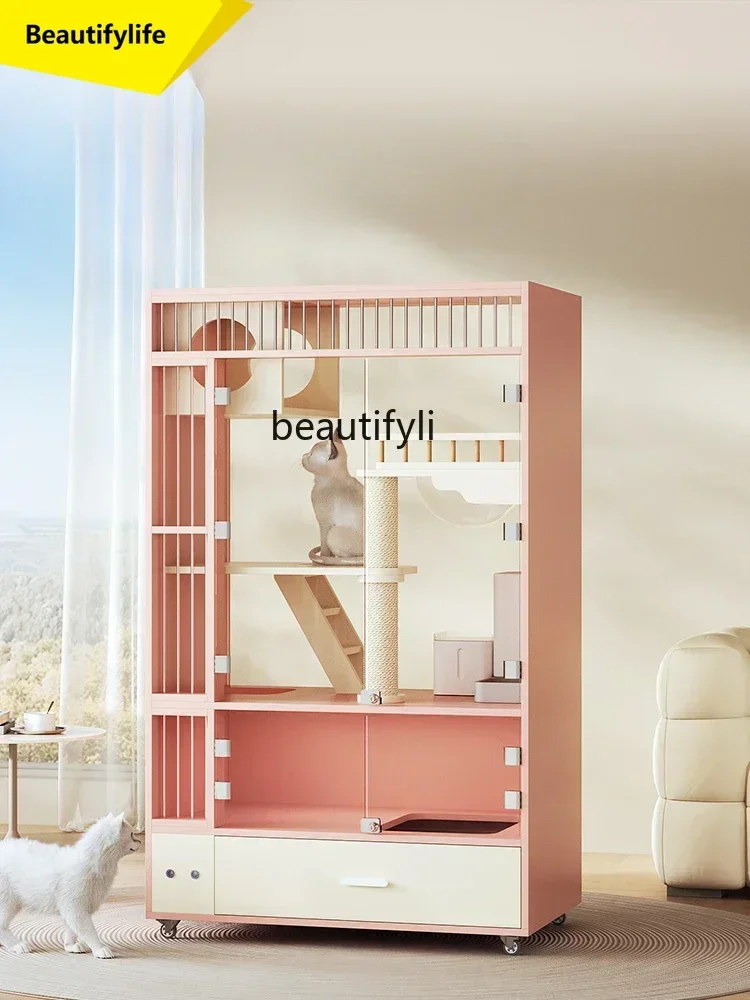 

Q181 L Luxury Cat Villa Solid Wood Cat Cage Fantasy Cat Castle Cabinet Customized Pet Home Nest House