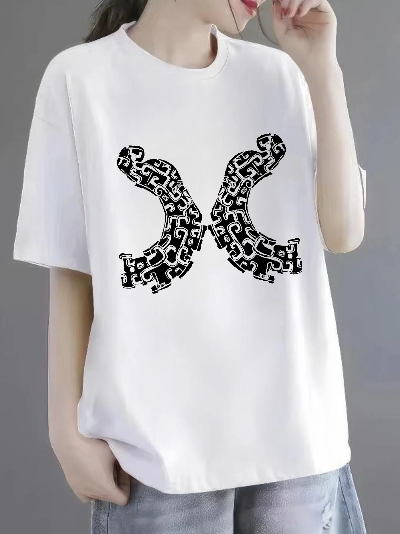 

Women's T-shirts Chinese style Gym t-shirt style Harajuku Casual 100% cotton Abstract Leopard Print Design printed tee Women'