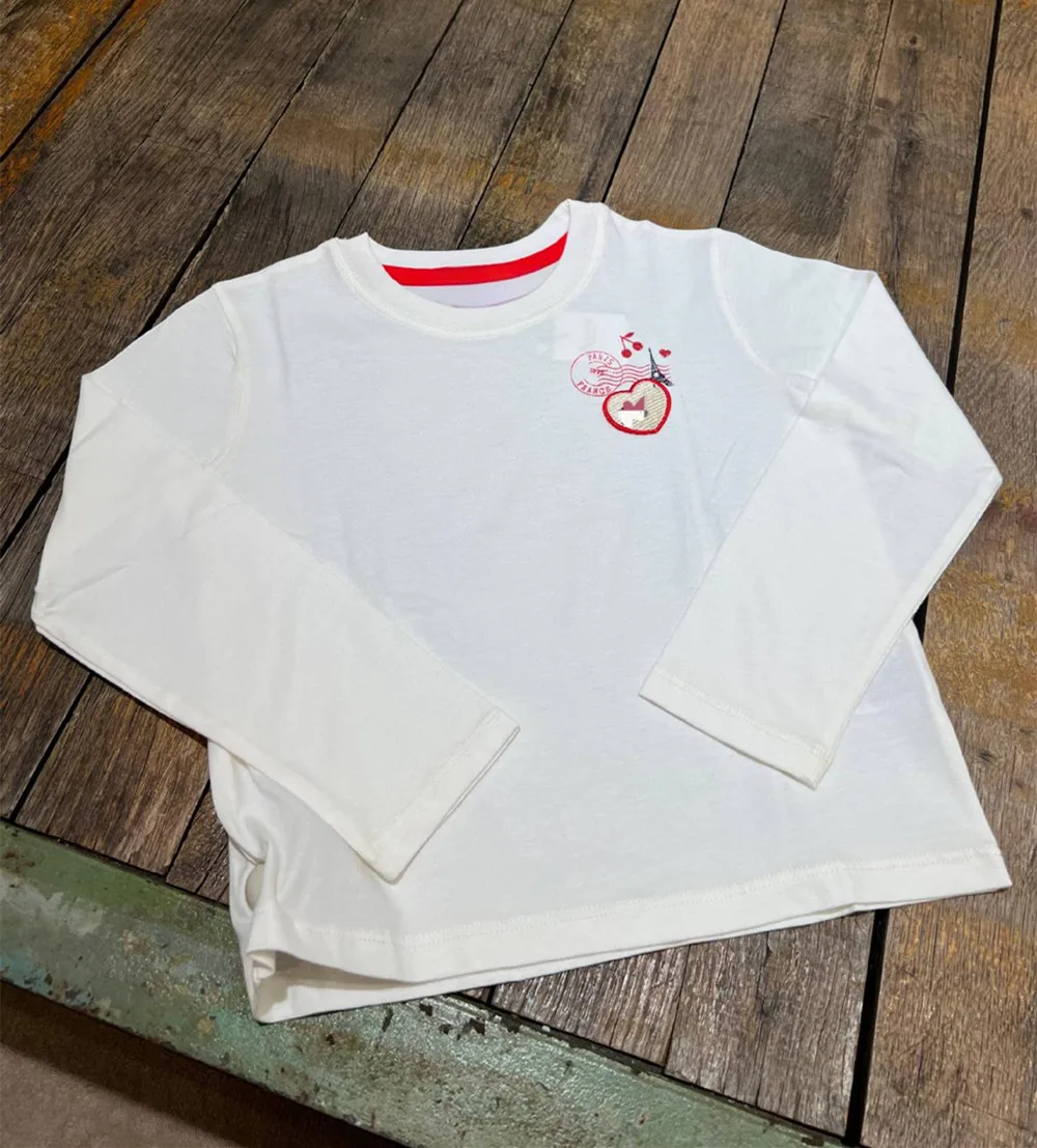 Baby clothes French cherry heart-shaped printed embroidered T-shirt Autumn long sleeved T-shirt girls' casual top